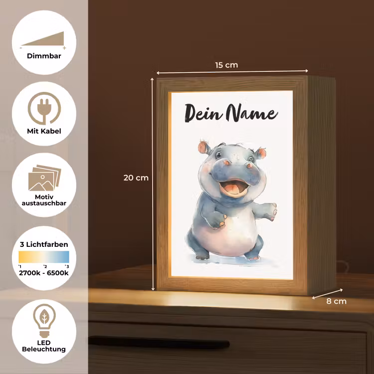 Nijlpaard - Baby dier - Dieren Light Box met kabel (Kinderlampje) klein -USP_websiteoverzichtDE