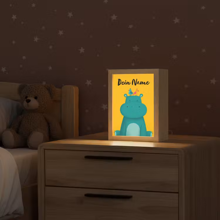 Nijlpaard - Vogels - Groen - Geel Light Box met kabel (Kinderlampje) klein -sfeer1_kind
