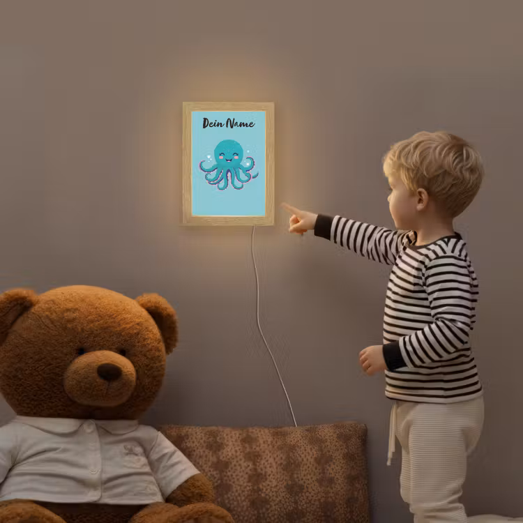 Octopus - Blauw - Gezicht Light Box met kabel (Kinderlampje) klein -sfeer4a_kind