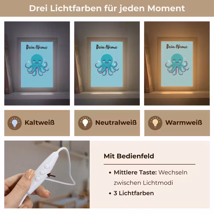 Octopus - Blauw - Gezicht Light Box met kabel (Kinderlampje) klein -USP_lichtkleurDE