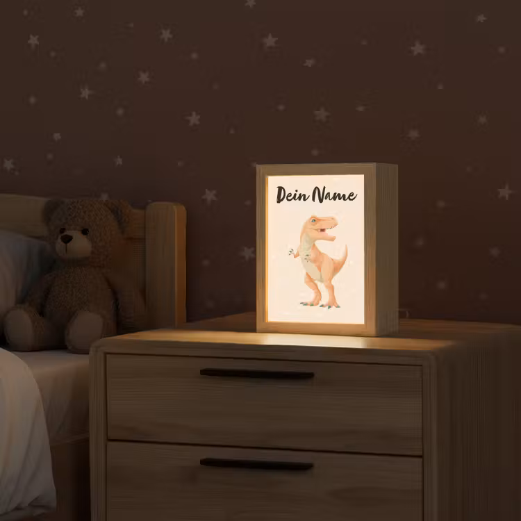 Oranje - Dino - T-Rex - Stippen Light Box met kabel (Kinderlampje) klein -sfeer1_kind