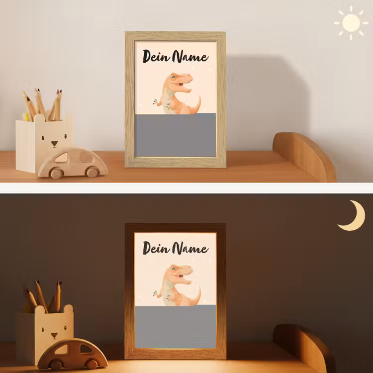 Oranje - Dino - T-Rex - Stippen Light Box met kabel (Kinderlampje) klein -sfeer3_kind