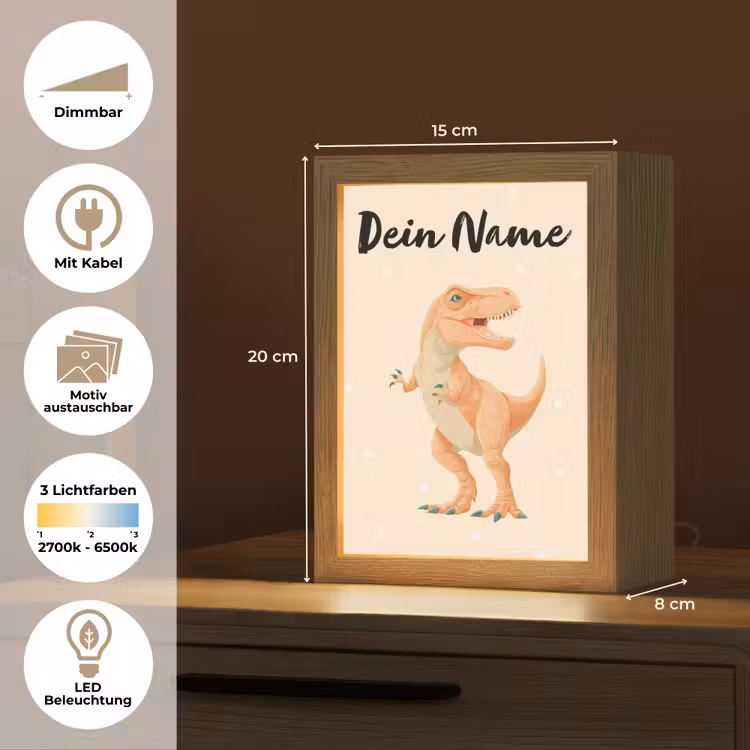 Oranje - Dino - T-Rex - Stippen Light Box met kabel (Kinderlampje) klein -USP_websiteoverzichtDE