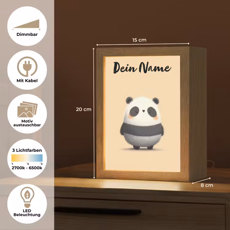 Panda - Beige - Minimalistisch Light Box met kabel (Kinderlampje) klein -USP_websiteoverzichtDE