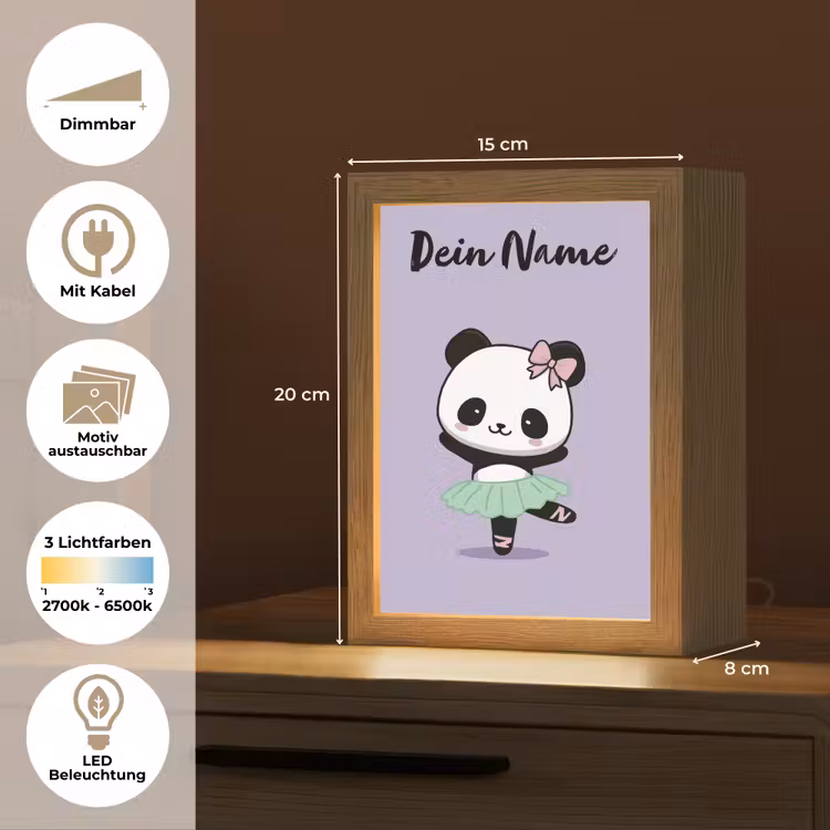 Panda - Paars - Strikje - Kawaii Light Box met kabel (Kinderlampje) klein -USP_websiteoverzichtDE