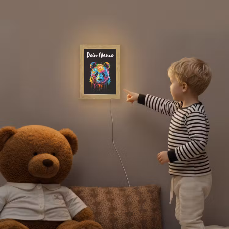 Panda - Dieren - Kleur - Verf - Zwart Light Box met kabel (Kinderlampje) klein -sfeer4a_kind