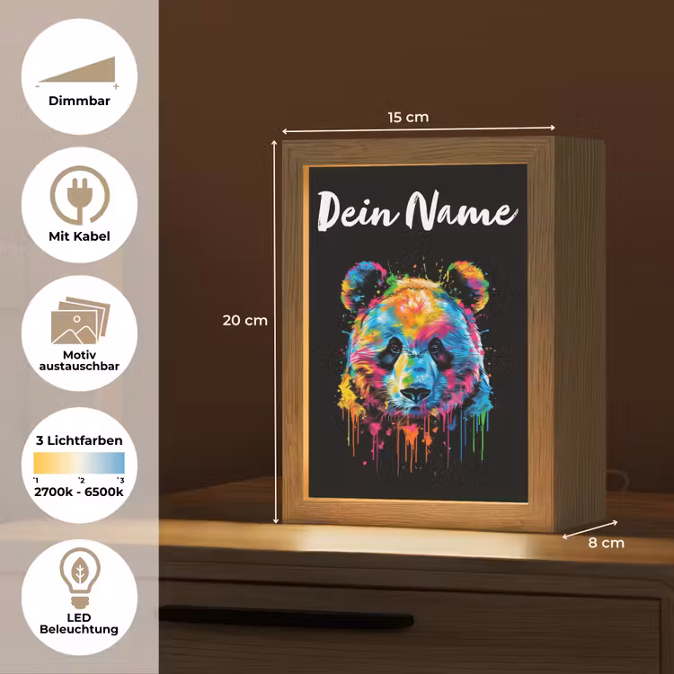Panda - Dieren - Kleur - Verf - Zwart Light Box met kabel (Kinderlampje) klein -USP_websiteoverzichtDE