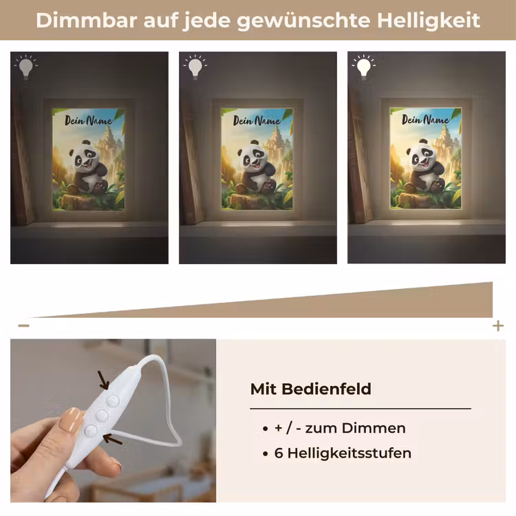 Panda - Wilde dieren - Jungle - Jongens - Kinderen Light Box met kabel (Kinderlampje) klein -USP_dimbaarDE
