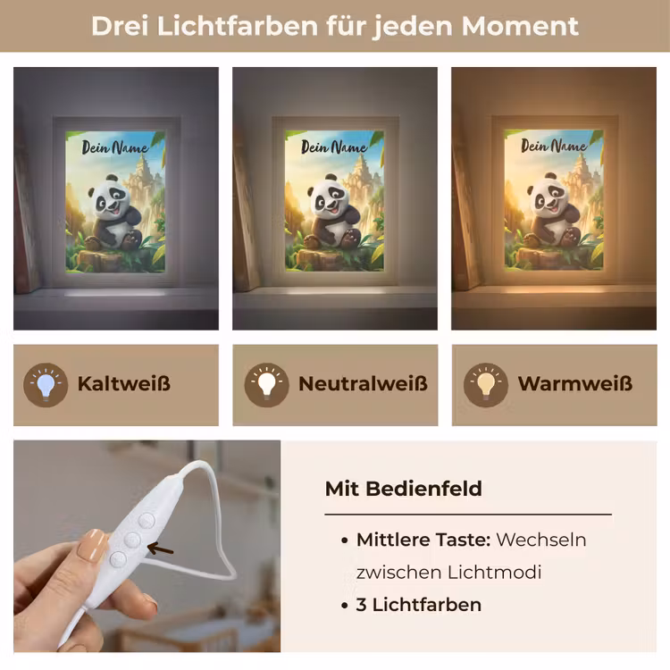 Panda - Wilde dieren - Jungle - Jongens - Kinderen Light Box met kabel (Kinderlampje) klein -USP_lichtkleurDE