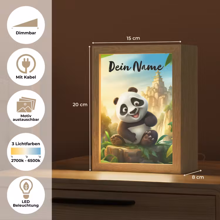 Panda - Wilde dieren - Jungle - Jongens - Kinderen Light Box met kabel (Kinderlampje) klein -USP_websiteoverzichtDE