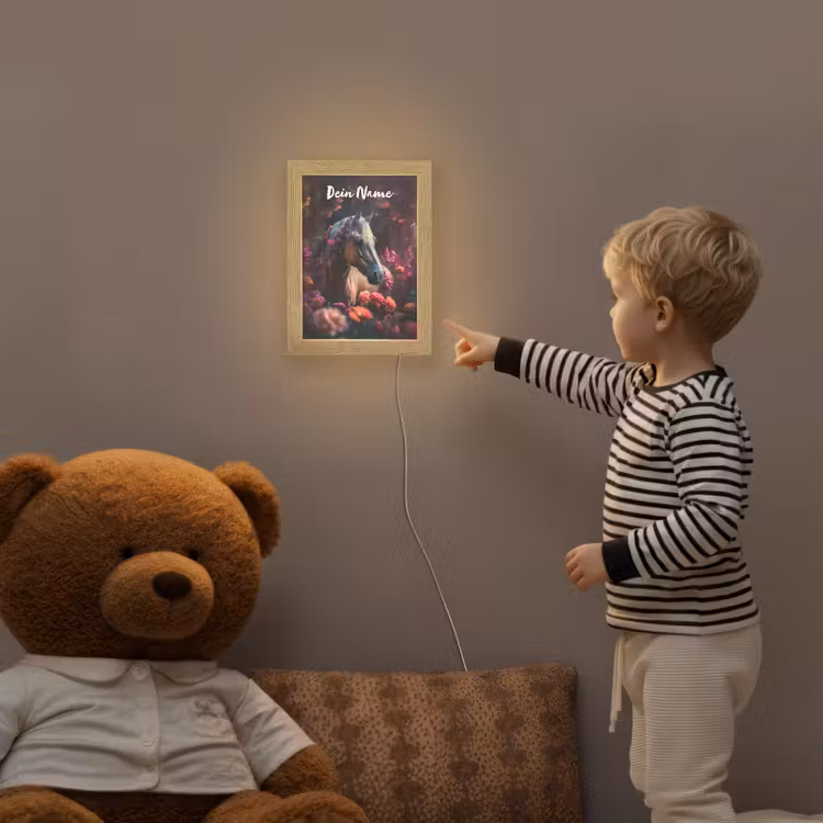 Paard - Bloemen - Paars - Oranje - Dieren Light Box met kabel (Kinderlampje) klein -sfeer4a_kind