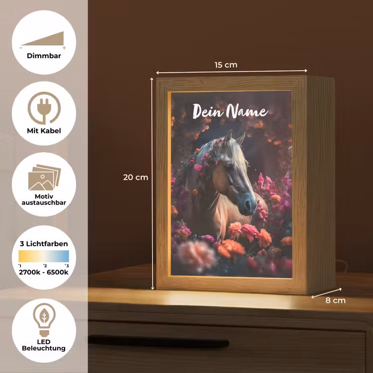Paard - Bloemen - Paars - Oranje - Dieren Light Box met kabel (Kinderlampje) klein -USP_websiteoverzichtDE