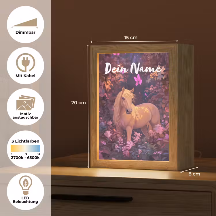 Paard - Bloemen - Paars - Vlinder Light Box met kabel (Kinderlampje) klein -USP_websiteoverzichtDE