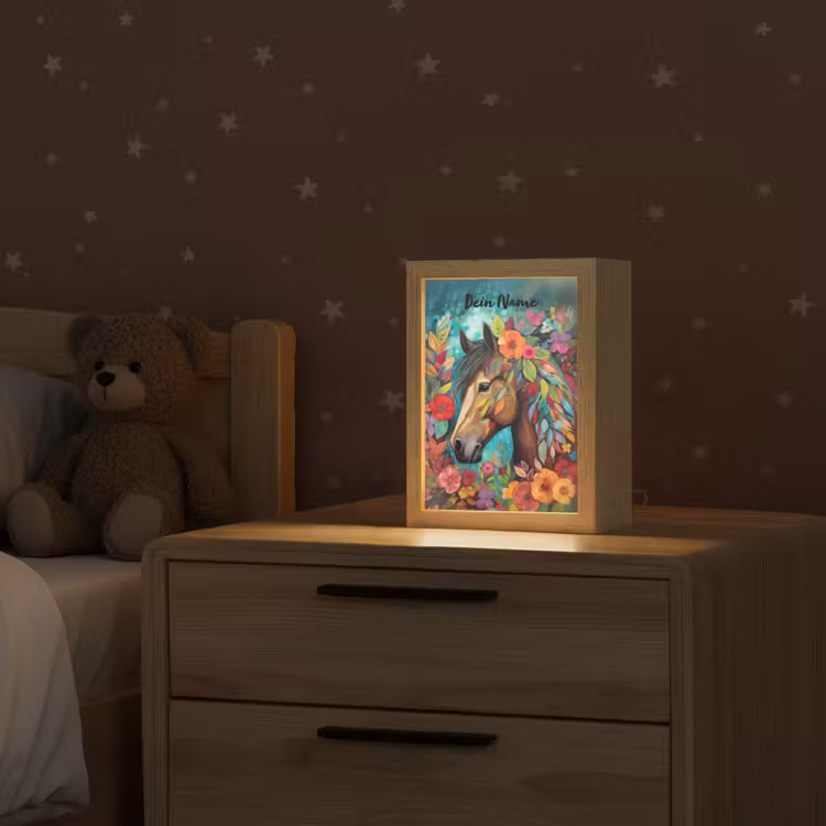 Paard - Bloemen - Schilderij - Natuur - Verf Light Box met kabel (Kinderlampje) klein -sfeer1_kind