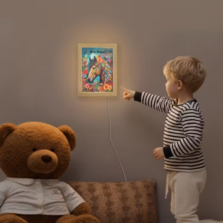 Paard - Bloemen - Schilderij - Natuur - Verf Light Box met kabel (Kinderlampje) klein -sfeer4a_kind