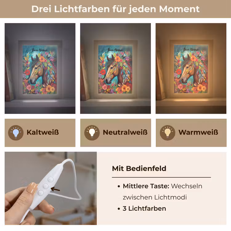 Paard - Bloemen - Schilderij - Natuur - Verf Light Box met kabel (Kinderlampje) klein -USP_lichtkleurDE