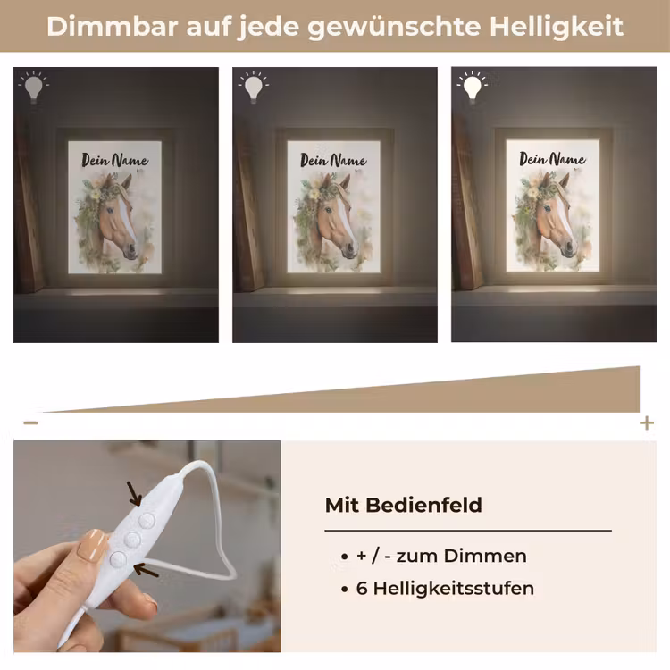 Paard - Bloemen - Natuur - Waterverf - Dieren Light Box met kabel (Kinderlampje) klein -USP_dimbaarDE