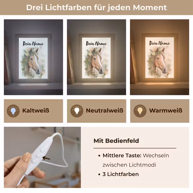 Paard - Bloemen - Natuur - Waterverf - Dieren Light Box met kabel (Kinderlampje) klein -USP_lichtkleurDE