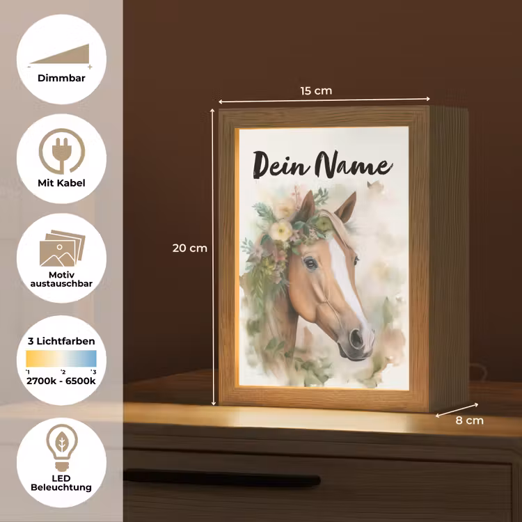 Paard - Bloemen - Natuur - Waterverf - Dieren Light Box met kabel (Kinderlampje) klein -USP_websiteoverzichtDE