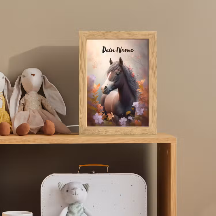 Paard - Bloemen - Natuur - Paars - Dieren Light Box met kabel (Kinderlampje) klein -sfeer2_kind