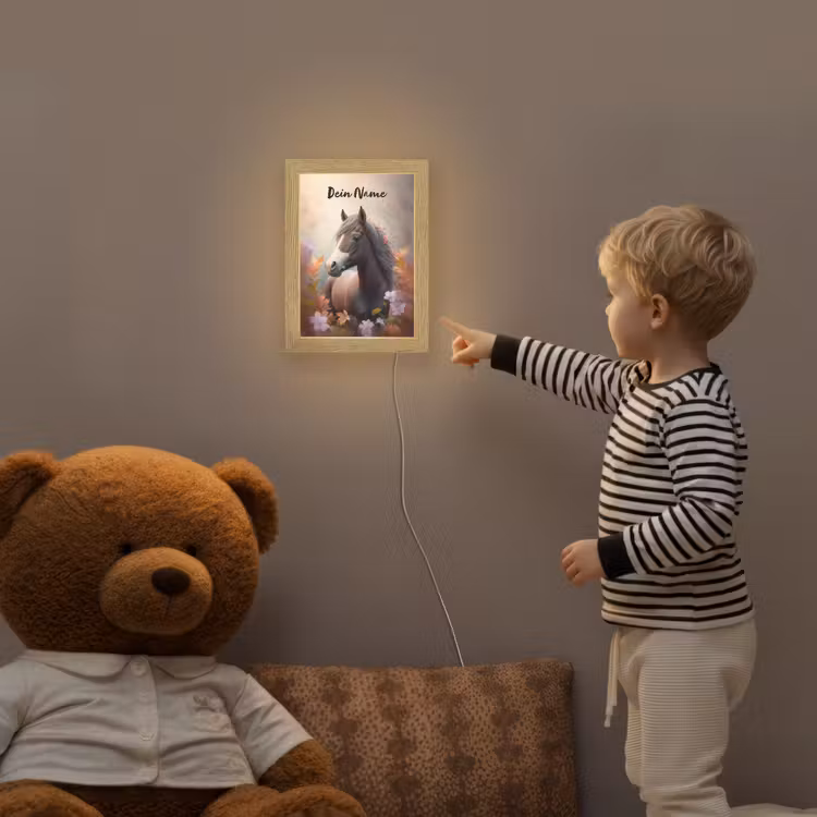 Paard - Bloemen - Natuur - Paars - Dieren Light Box met kabel (Kinderlampje) klein -sfeer4a_kind