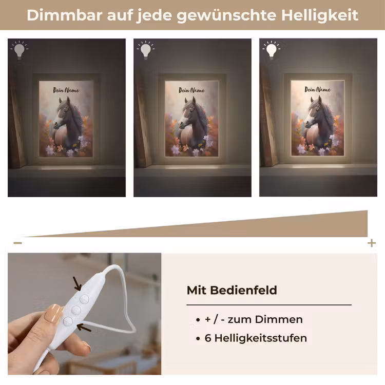 Paard - Bloemen - Natuur - Paars - Dieren Light Box met kabel (Kinderlampje) klein -USP_dimbaarDE