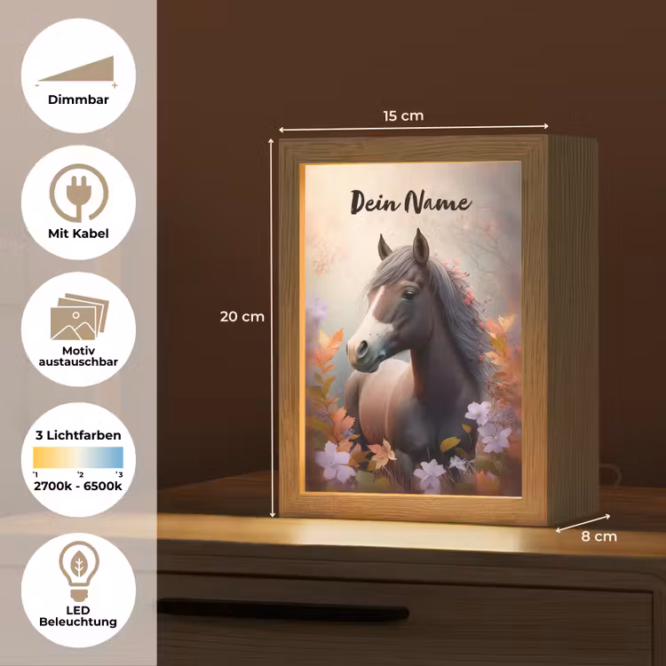 Paard - Bloemen - Natuur - Paars - Dieren Light Box met kabel (Kinderlampje) klein -USP_websiteoverzichtDE