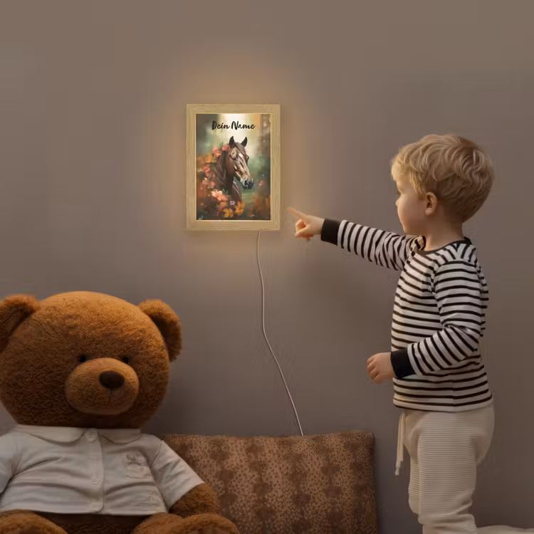 Paard - Bloemen - Natuur - Dieren - Bos - Oranje Light Box met kabel (Kinderlampje) klein -sfeer4a_kind