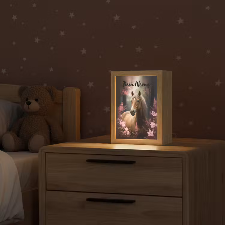 Paard - Bloemen - Roze - Natuur - Bos Light Box met kabel (Kinderlampje) klein -sfeer1_kind