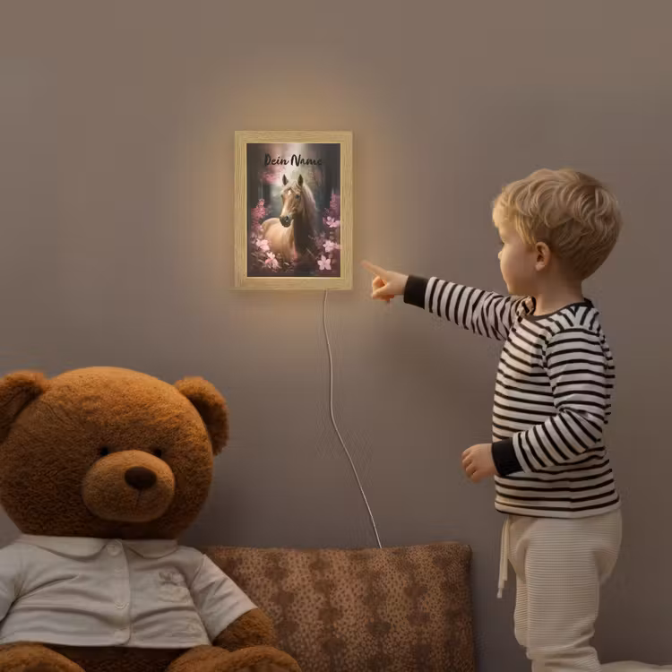Paard - Bloemen - Roze - Natuur - Bos Light Box met kabel (Kinderlampje) klein -sfeer4a_kind