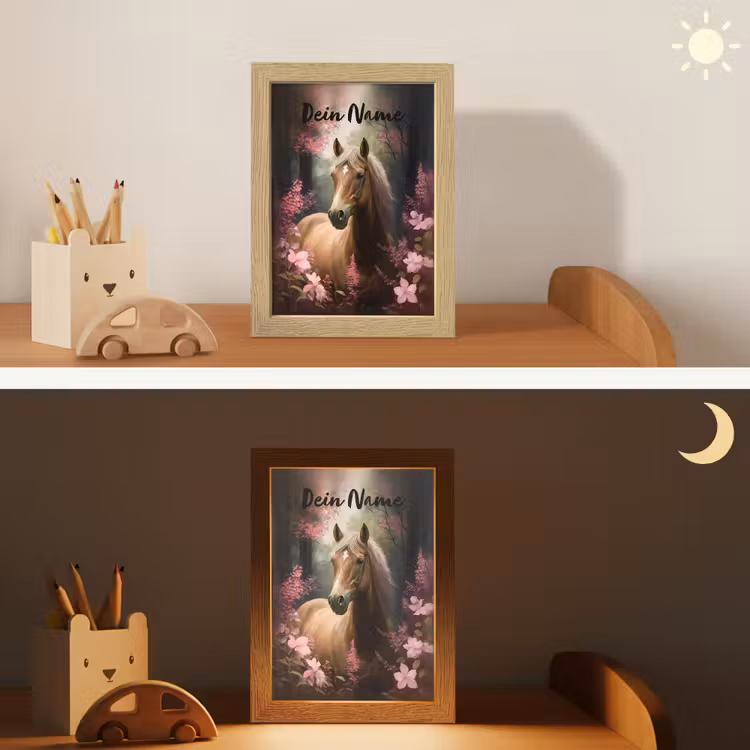 Paard - Bloemen - Roze - Natuur - Bos Light Box met kabel (Kinderlampje) klein -sfeer3_kind