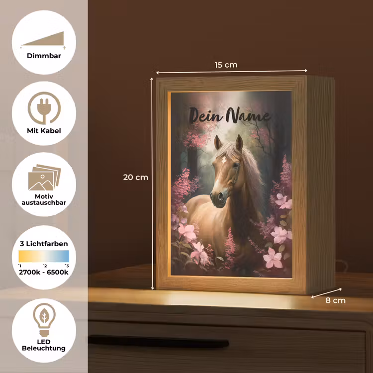 Paard - Bloemen - Roze - Natuur - Bos Light Box met kabel (Kinderlampje) klein -USP_websiteoverzichtDE