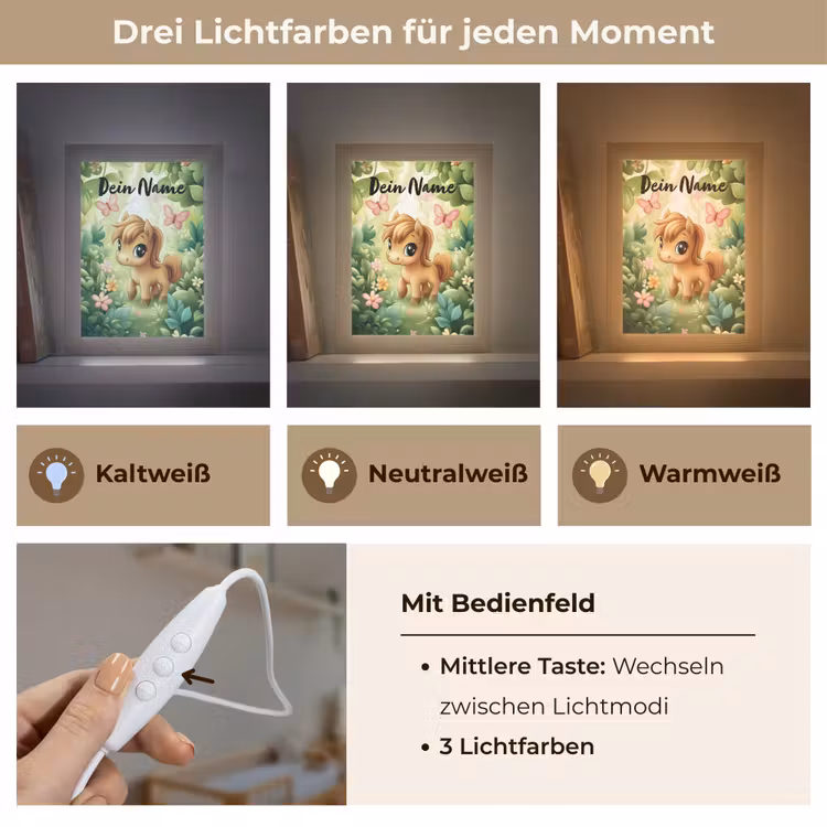 Paard - Bloemen - Vlinders Light Box met kabel (Kinderlampje) klein -USP_lichtkleurDE