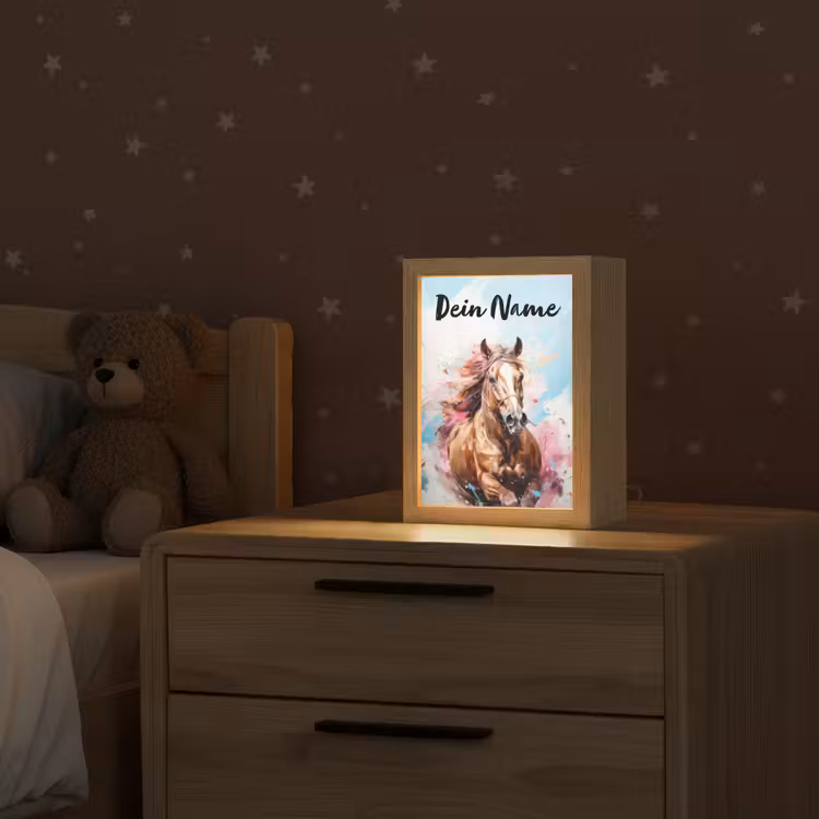Paard - Meisjes - Blauw - Roze Light Box met kabel (Kinderlampje) klein -sfeer1_kind