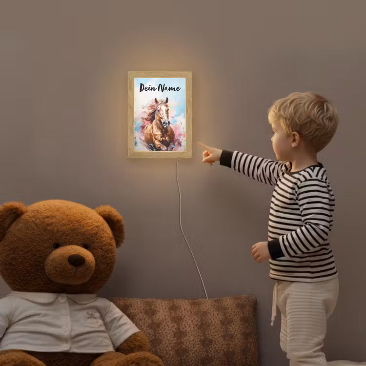 Paard - Meisjes - Blauw - Roze Light Box met kabel (Kinderlampje) klein -sfeer4a_kind
