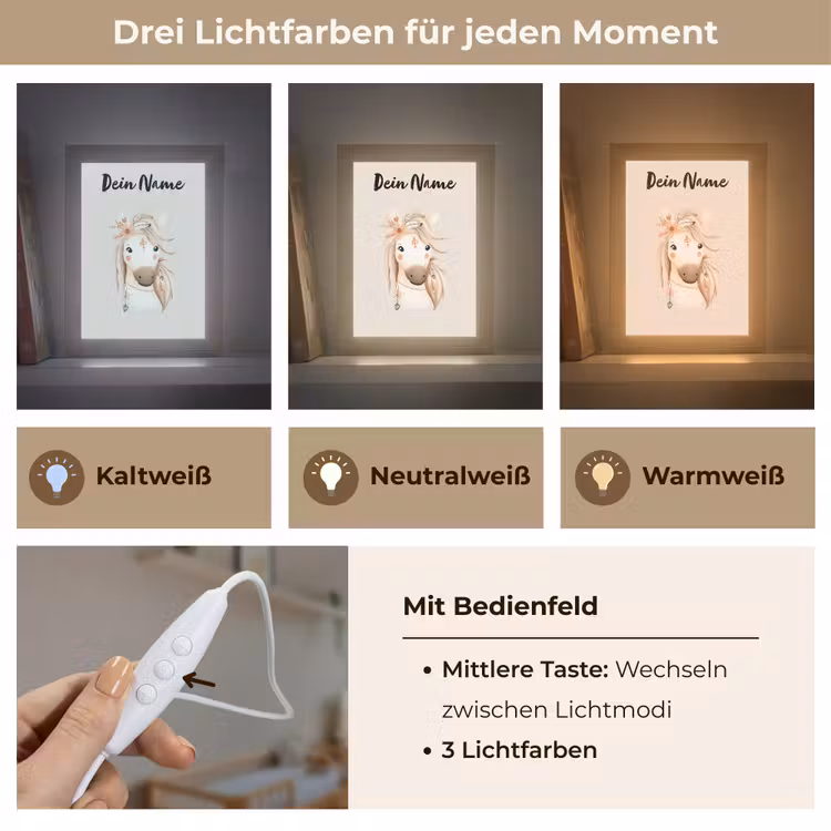 Paard - Manen - Bloemen - Veren Light Box met kabel (Kinderlampje) klein -USP_lichtkleurDE