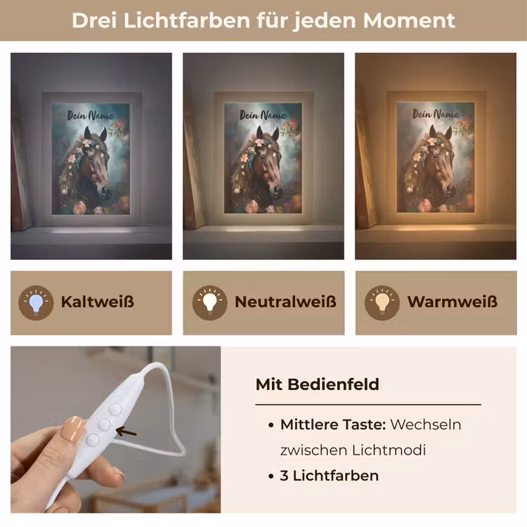 Paard - Natuur - Bloemen - Dieren - Bos Light Box met kabel (Kinderlampje) klein -USP_lichtkleurDE