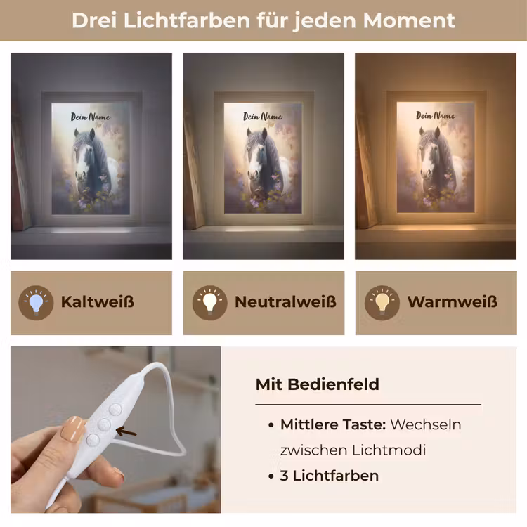 Paard - Natuur - Dieren - Bloemen - Paars Light Box met kabel (Kinderlampje) klein -USP_lichtkleurDE