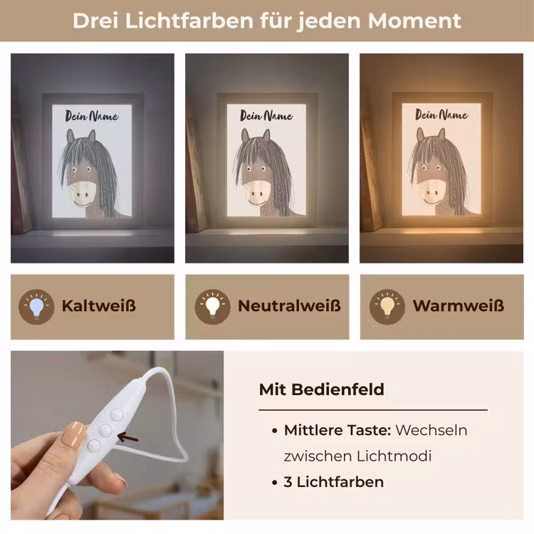 Paard - Dier - Pastel kleuren - Paarden Light Box met kabel (Kinderlampje) klein -USP_lichtkleurDE