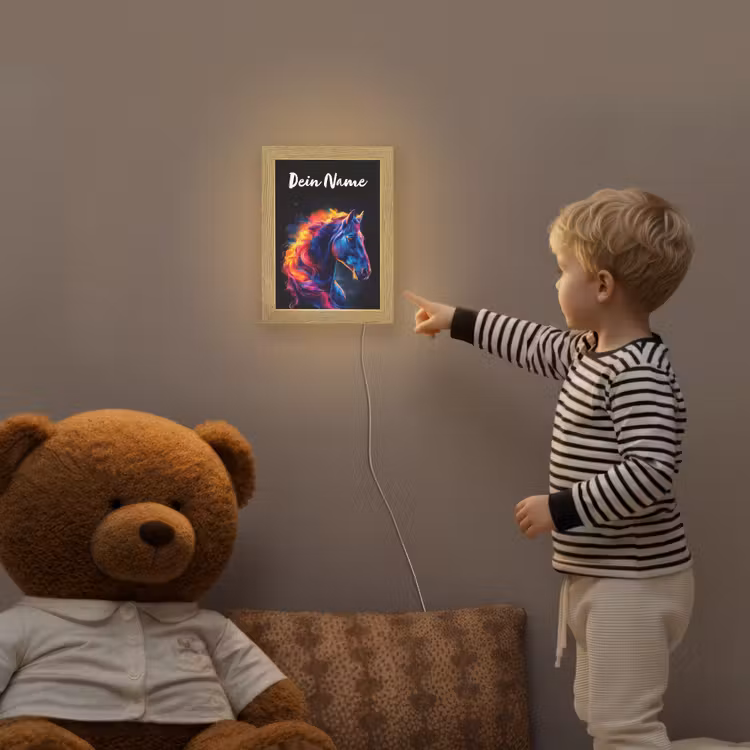 Paard - Dier - Rook - Zwart - Kleuren Light Box met kabel (Kinderlampje) klein -sfeer4a_kind