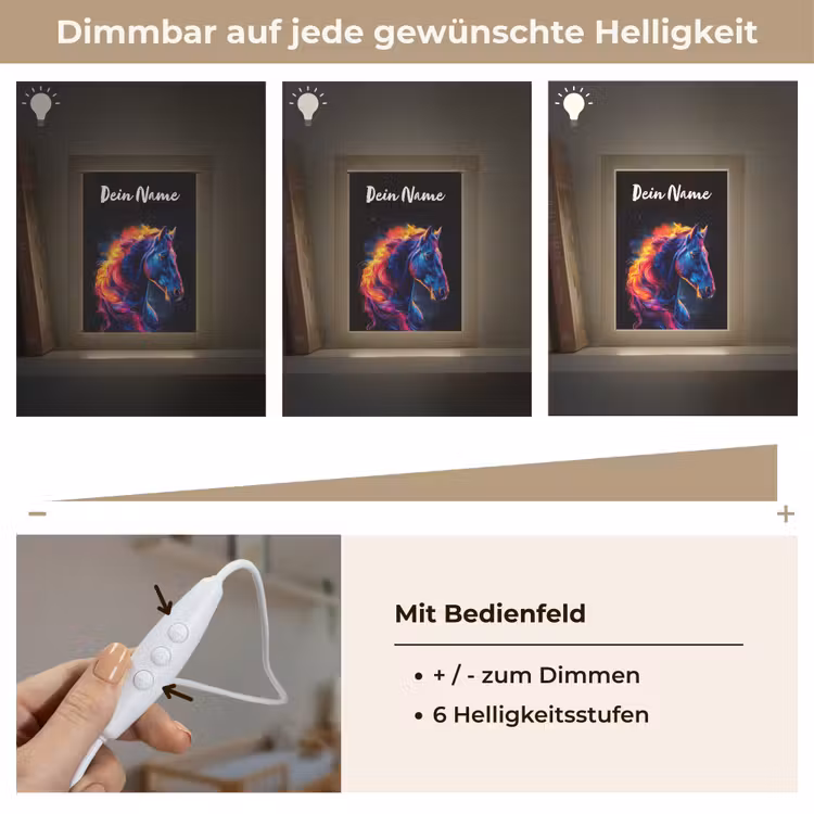 Paard - Dier - Rook - Zwart - Kleuren Light Box met kabel (Kinderlampje) klein -USP_dimbaarDE