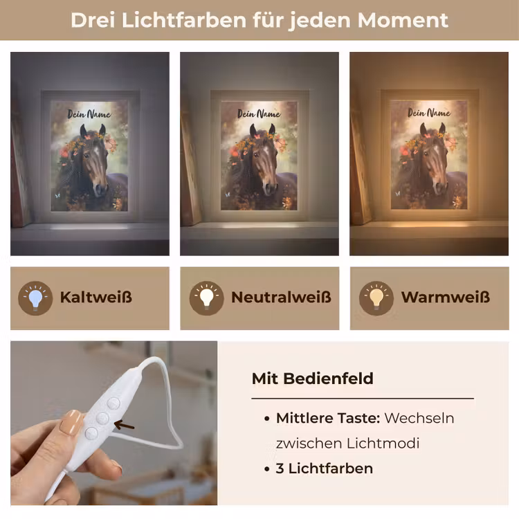 Paard - Dieren - Bloemen - Bos - Vlinder Light Box met kabel (Kinderlampje) klein -USP_lichtkleurDE