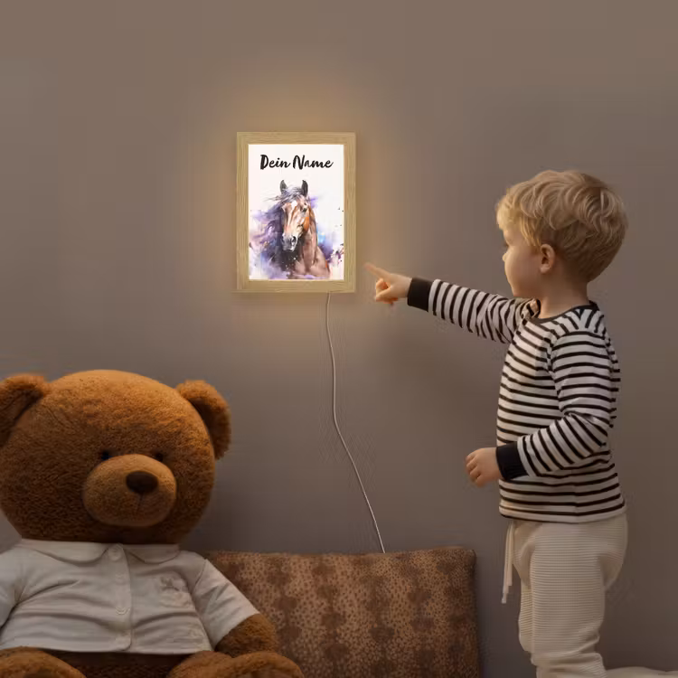 Paard - Dieren - Meisjes - Paars - Bruin Light Box met kabel (Kinderlampje) klein -sfeer4a_kind