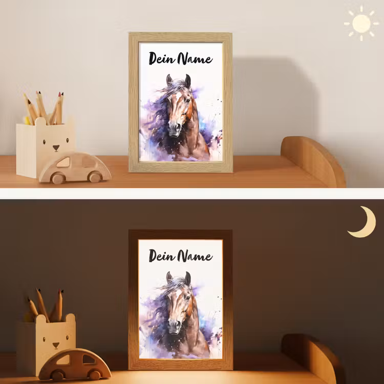 Paard - Dieren - Meisjes - Paars - Bruin Light Box met kabel (Kinderlampje) klein -sfeer3_kind