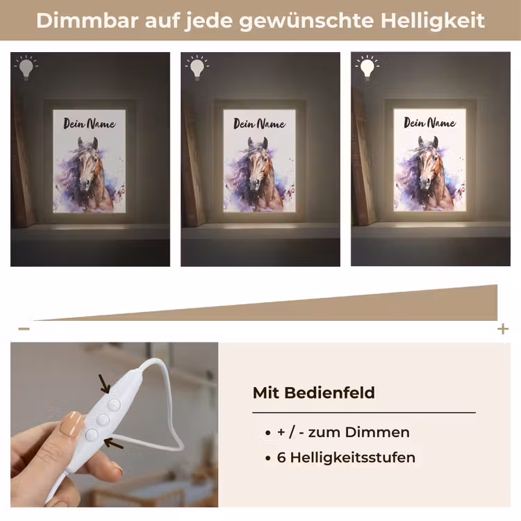 Paard - Dieren - Meisjes - Paars - Bruin Light Box met kabel (Kinderlampje) klein -USP_dimbaarDE