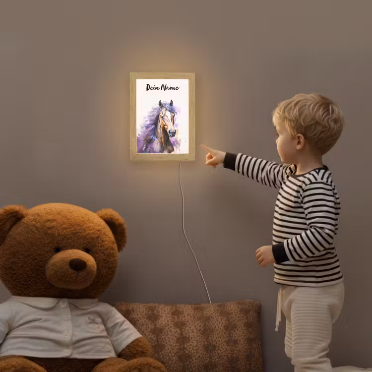 Paard - Dieren - Meiden - Paars - Bruin Light Box met kabel (Kinderlampje) klein -sfeer4a_kind