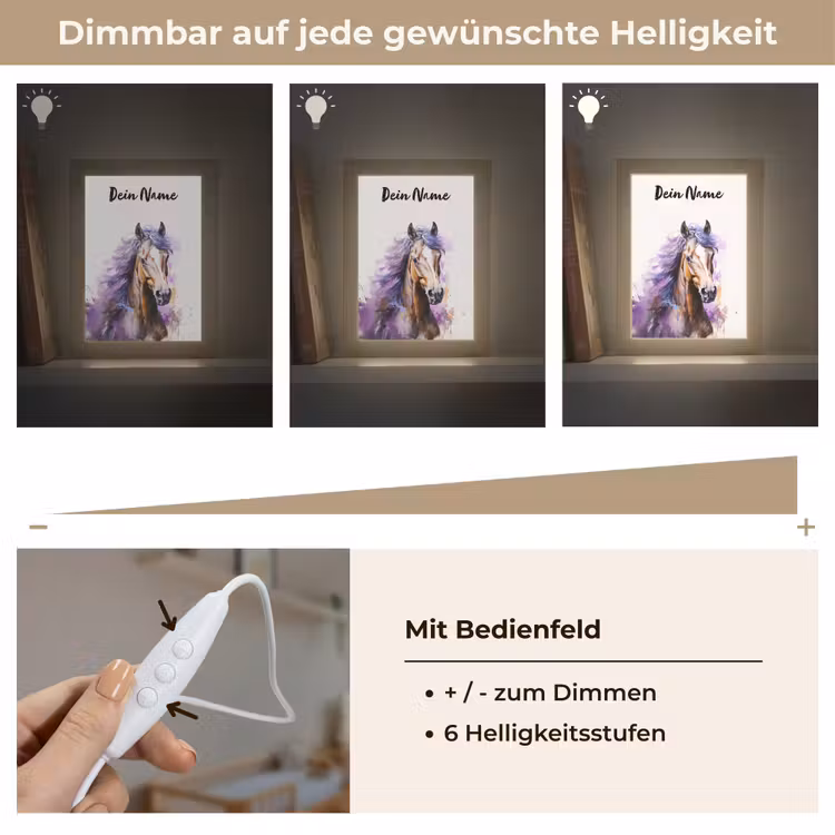 Paard - Dieren - Meiden - Paars - Bruin Light Box met kabel (Kinderlampje) klein -USP_dimbaarDE