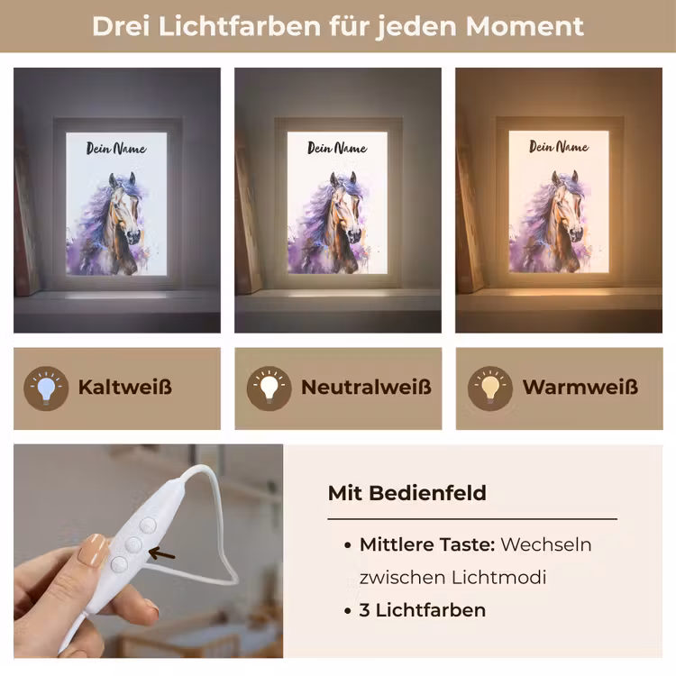Paard - Dieren - Meiden - Paars - Bruin Light Box met kabel (Kinderlampje) klein -USP_lichtkleurDE