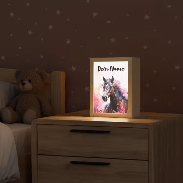 Paard - Dieren - Meisje - Roze Light Box met kabel (Kinderlampje) klein -sfeer1_kind
