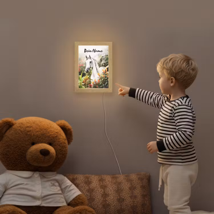 Paard - Wit - Bos - Bloemen - Planten Light Box met kabel (Kinderlampje) klein -sfeer4a_kind